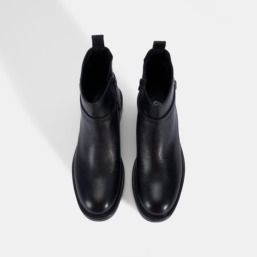 Kadın Siyah Ayarlanabilir Tokalı Deri Bot