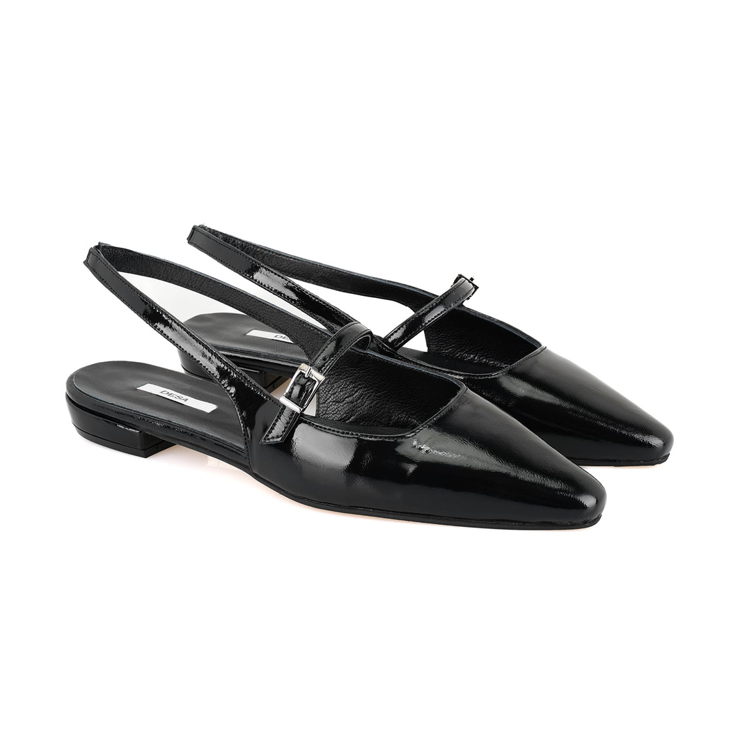 Kadın Siyah Ayarlanabilir Tokalı Deri Babet