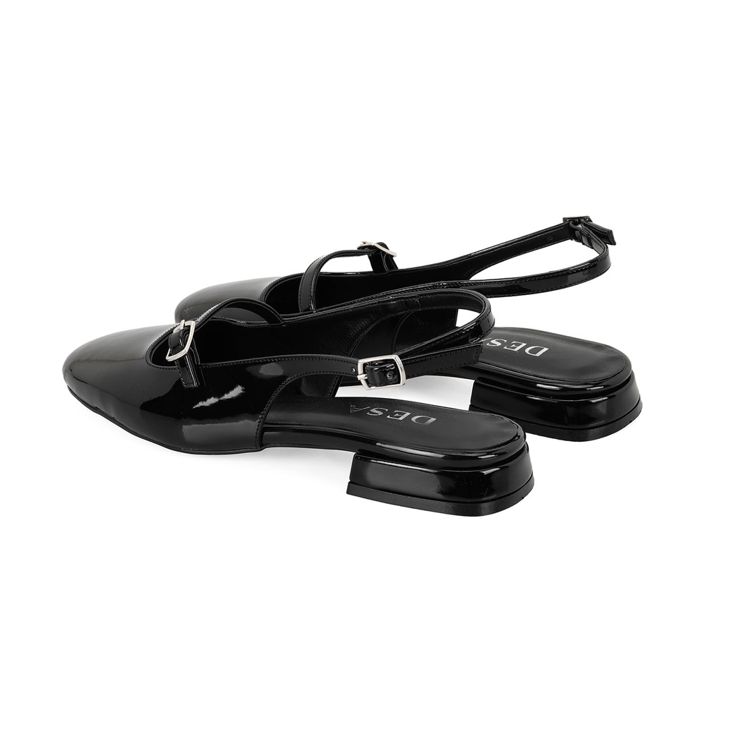 Kadın Siyah Ayarlanabilir Tokalı Deri Babet