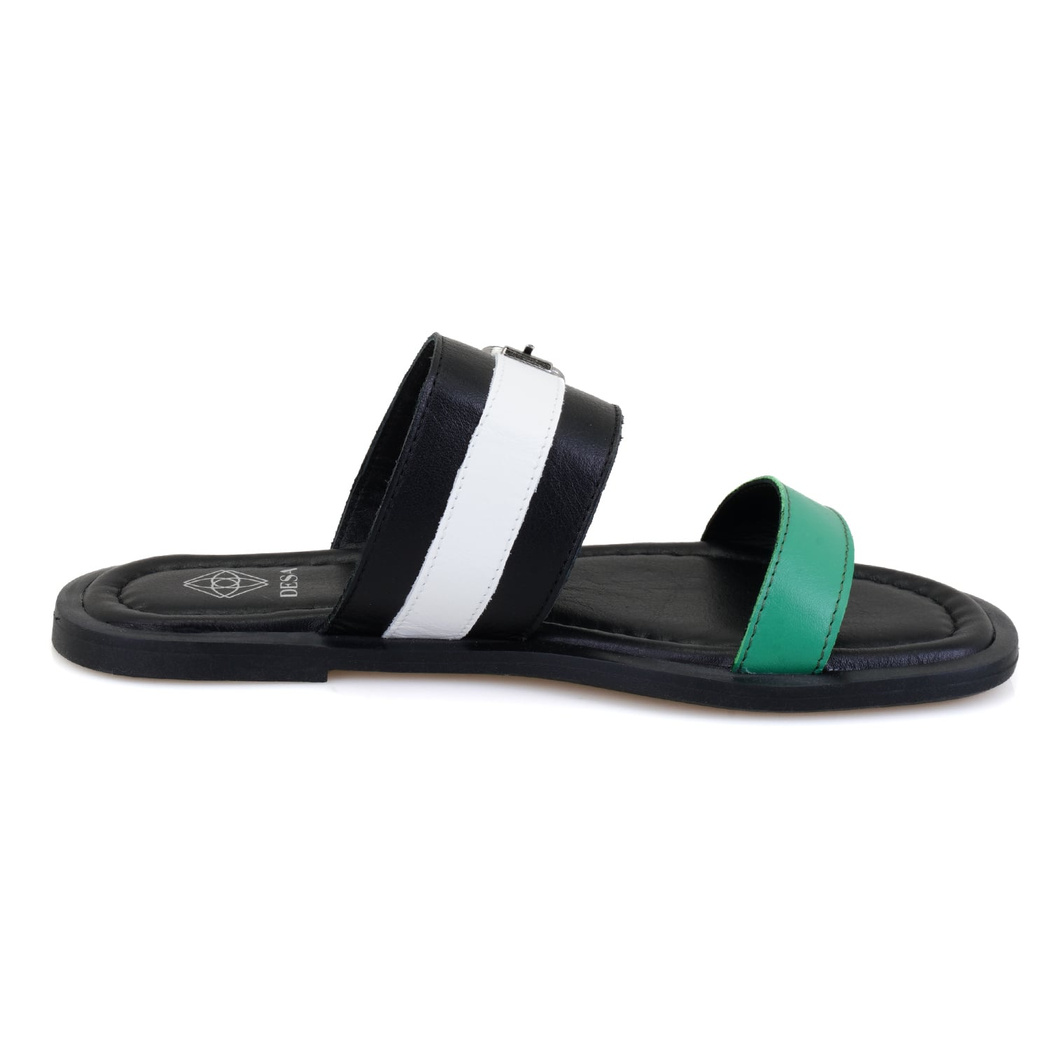 Kadın Siyah Ayarlanabilir Tokalı Deri Terlik