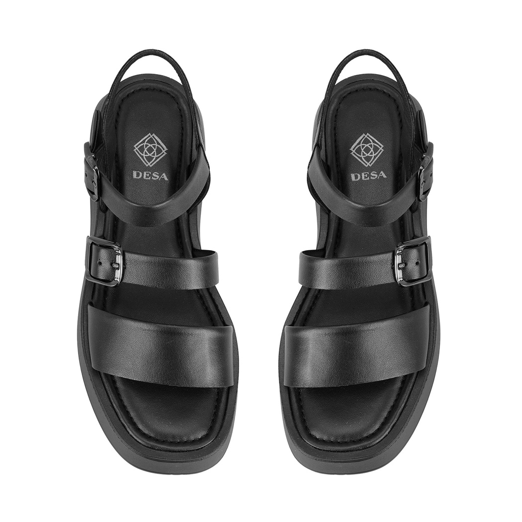 Kadın Siyah Ayarlanabilir Tokalı Deri Sandalet