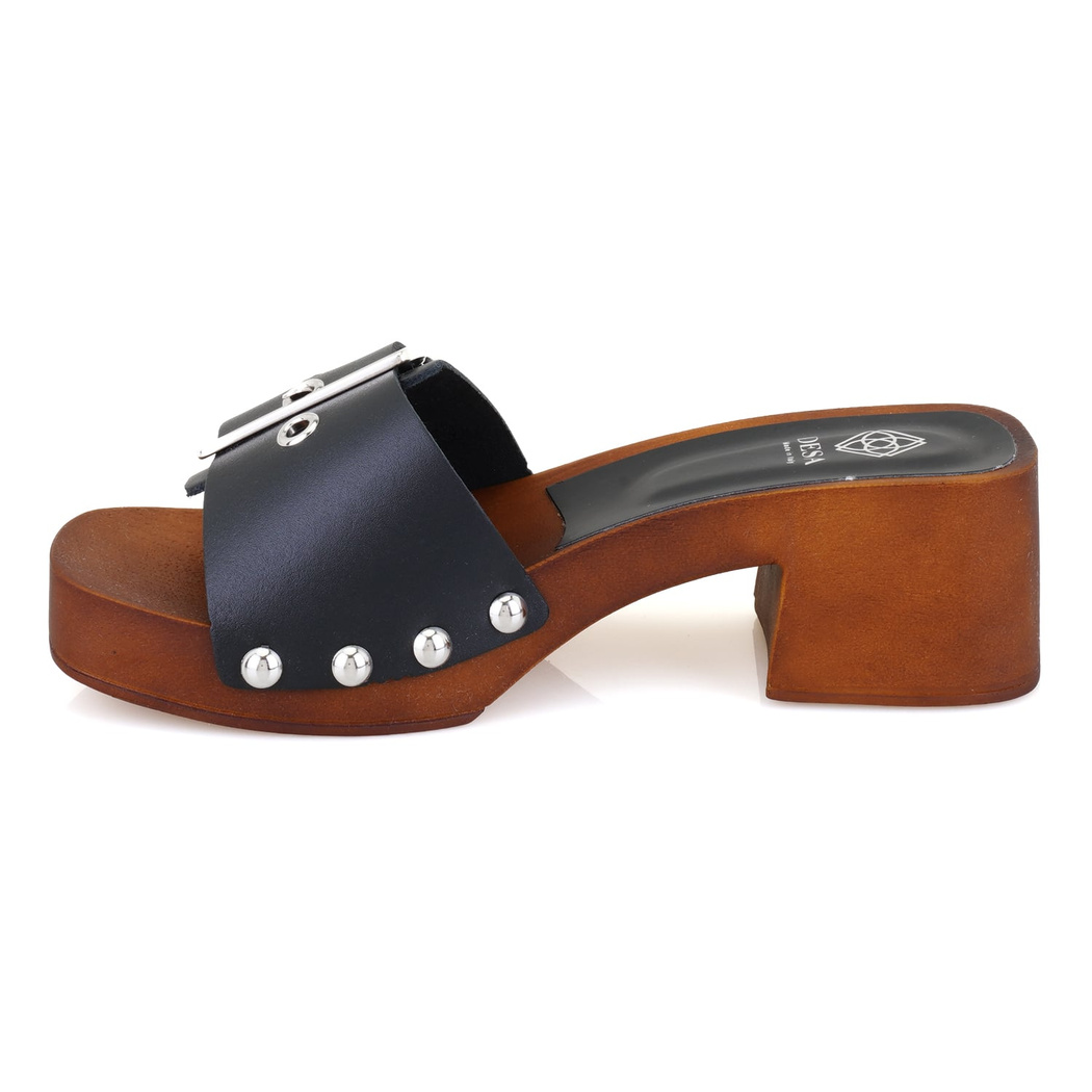 Kadın Siyah Ayarlanabilir Tokalı Deri Terlik