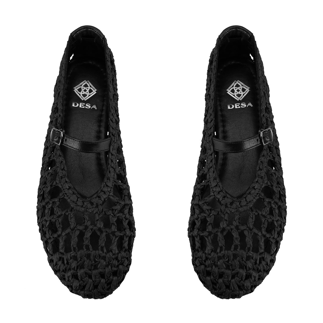 Kadın Siyah Ayarlanabilir Tokalı Hasır Babet