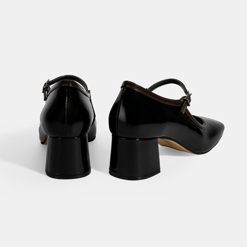 Kadın Siyah Ayarlanabilir Tokalı Kalın Topuklu Klasik Ayakkabı