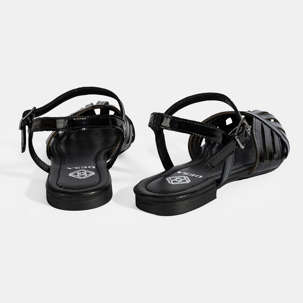 Kadın Siyah Ayarlanabilir Tokalı Rugan Sandalet