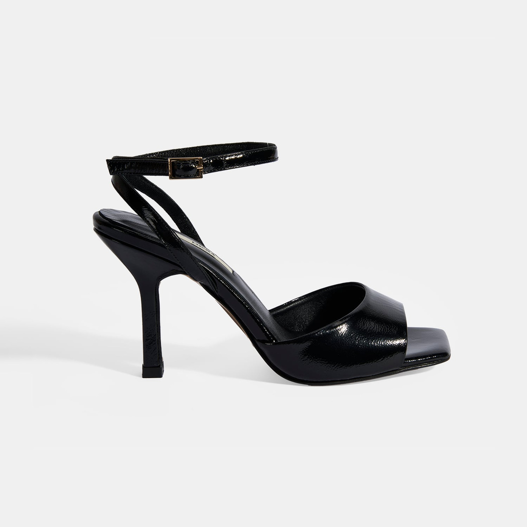 Kadın Siyah Ayarlanabilir Tokalı Rugan Topuklu Sandalet