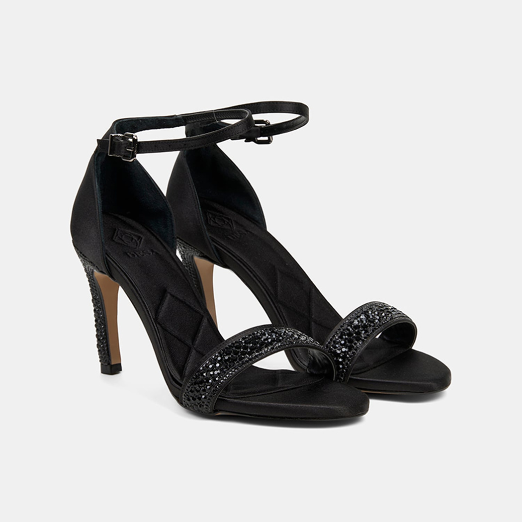 Kadın Siyah Ayarlanabilir Tokalı Taşlı Topuklu Abiye Sandalet