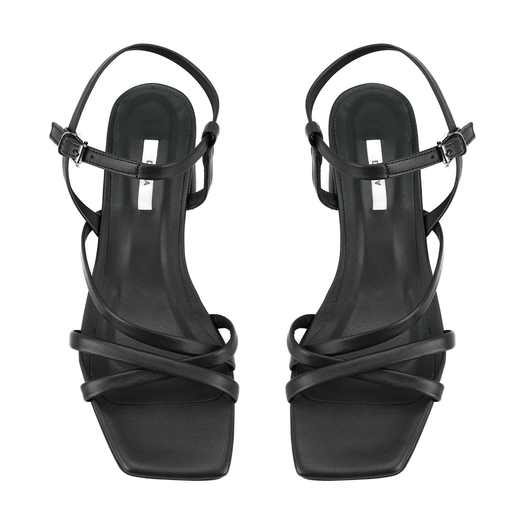 Kadın Siyah Ayarlanabilir Tokalı Topuklu Deri Sandalet