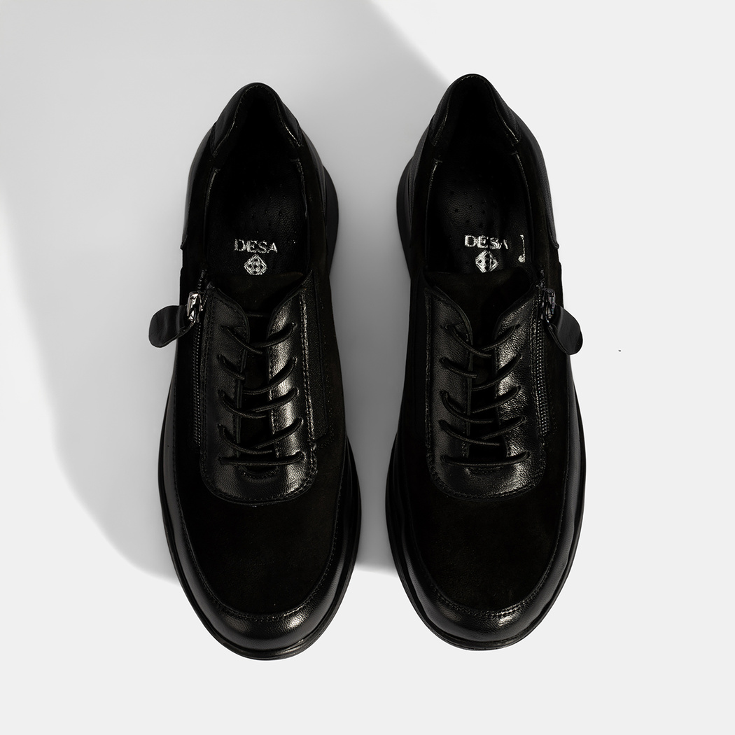 Kadın Siyah Bağcıklı DesaComfort Deri Ayakkabı