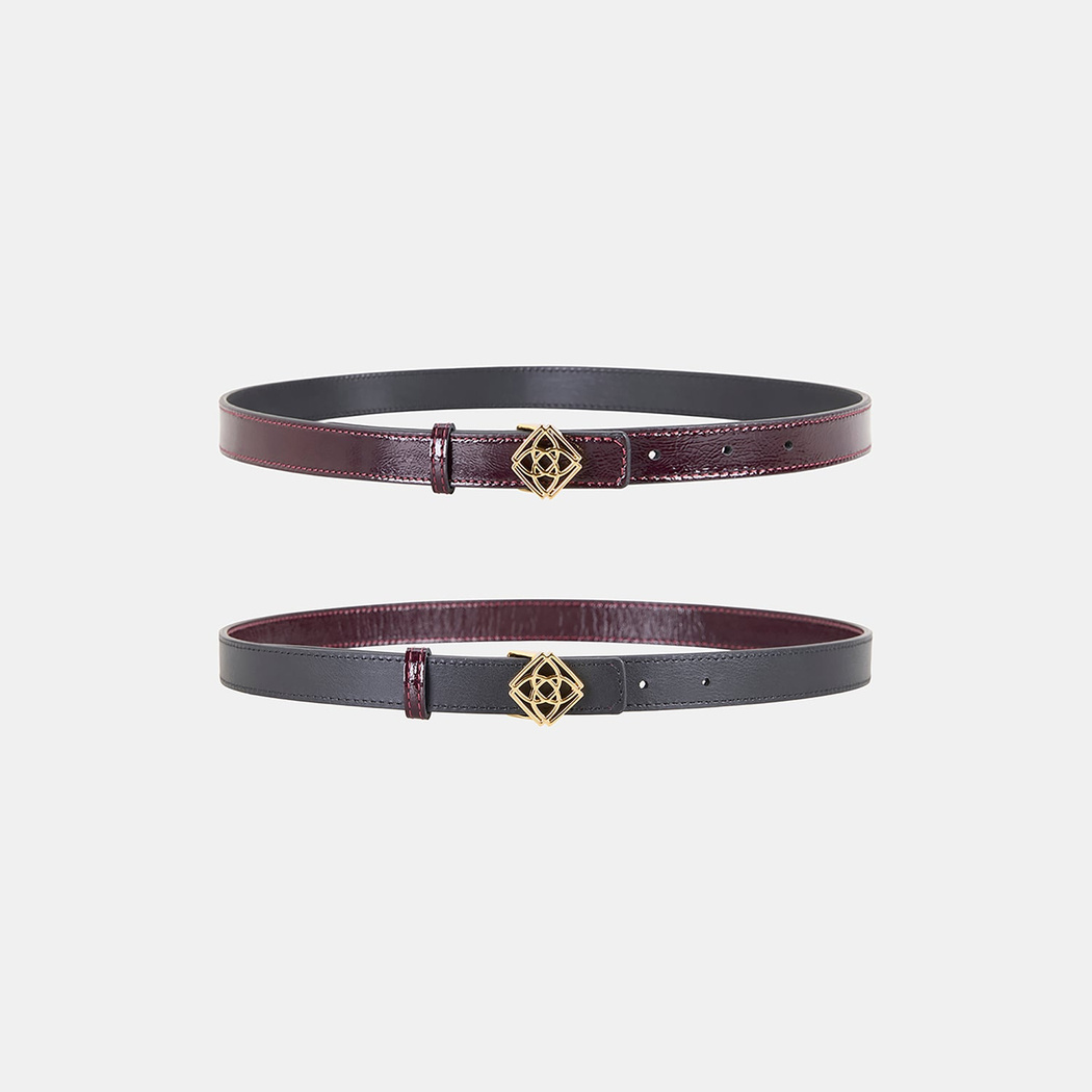 Kadın Siyah / Bordo Çift Taraflı Deri Kemer