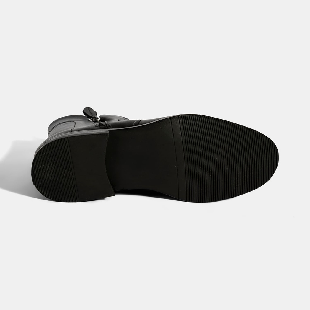 Kadın Siyah Çift Fermuarlı Deri Bot