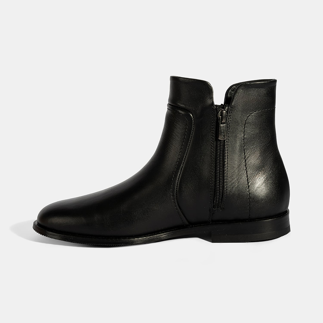 Kadın Siyah Çift Fermuarlı Deri Bot