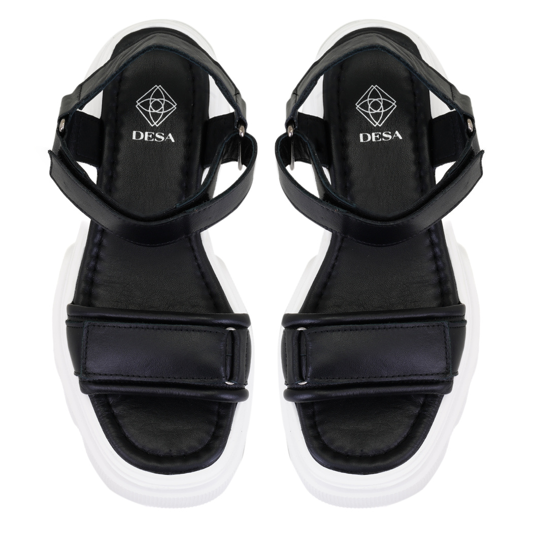 Kadın Siyah Cırt Cırtlı Dolgu Topuklu Sandalet