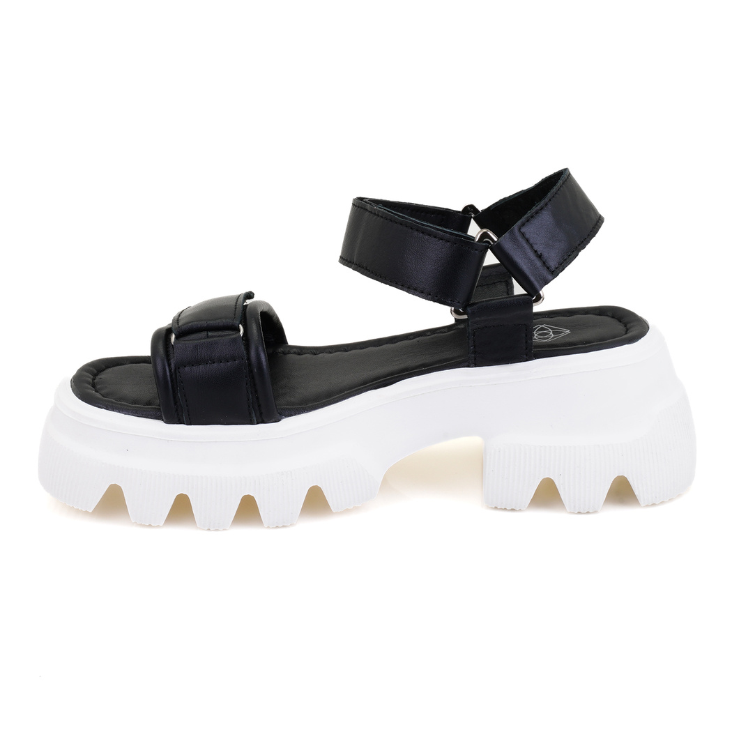 Kadın Siyah Cırt Cırtlı Dolgu Topuklu Sandalet