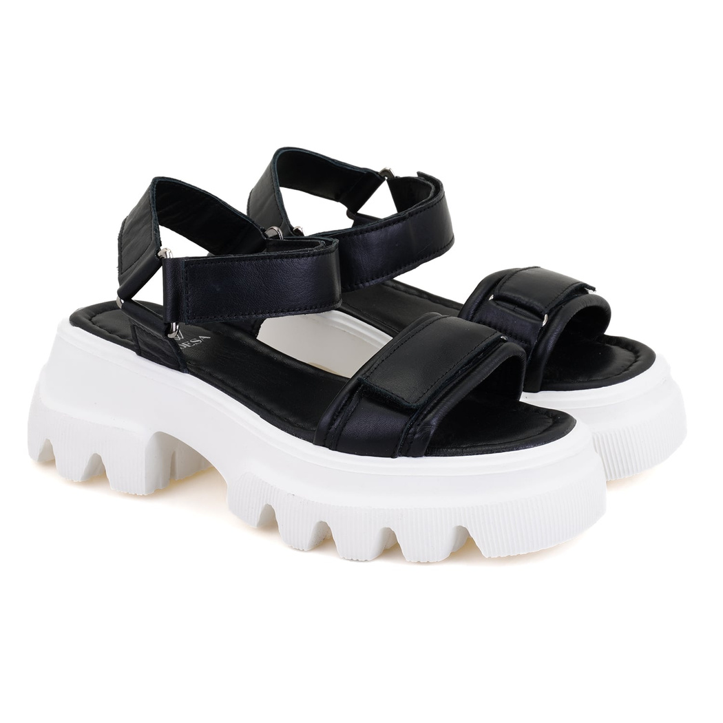 Kadın Siyah Cırt Cırtlı Dolgu Topuklu Sandalet