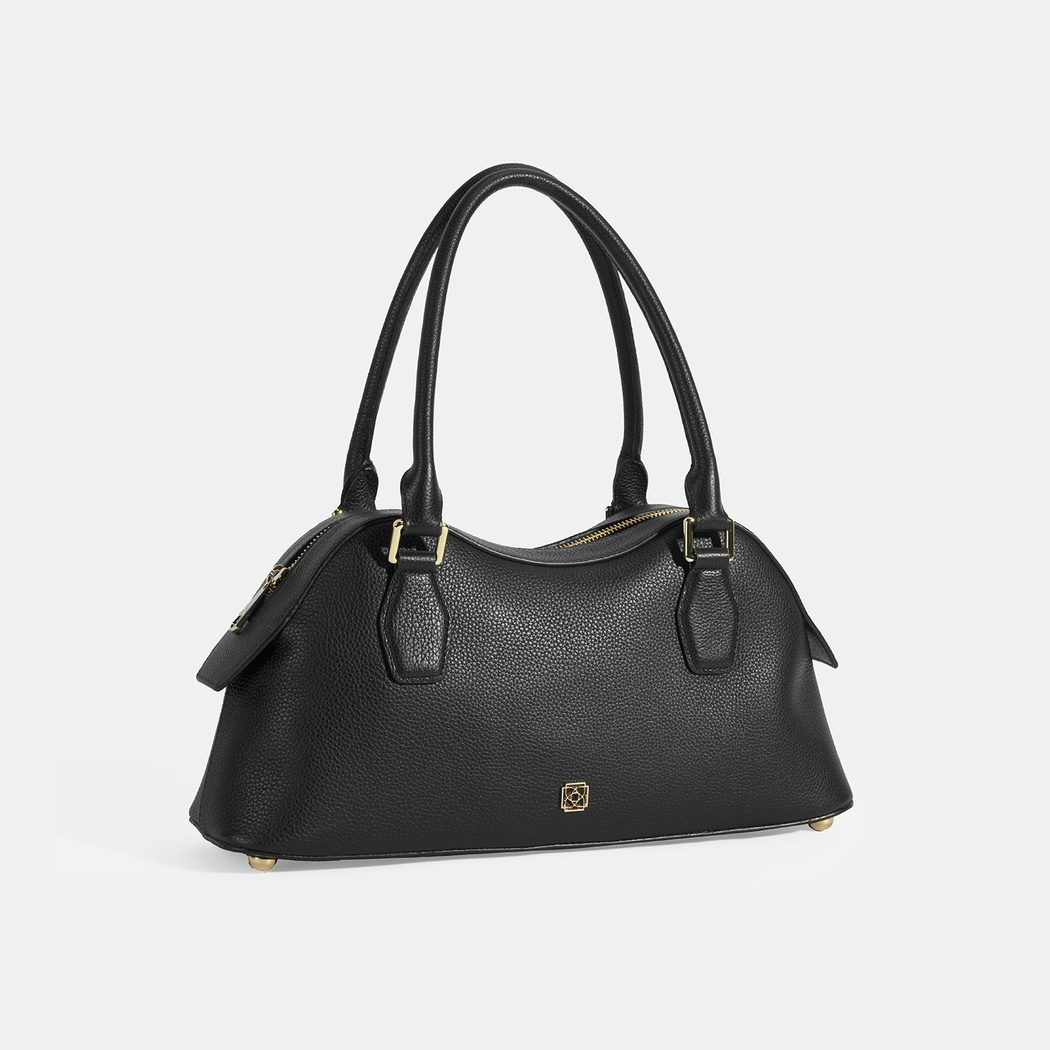 Kadın Siyah Deri Çanta Aksesuarlı Büyük Omuz Çantası