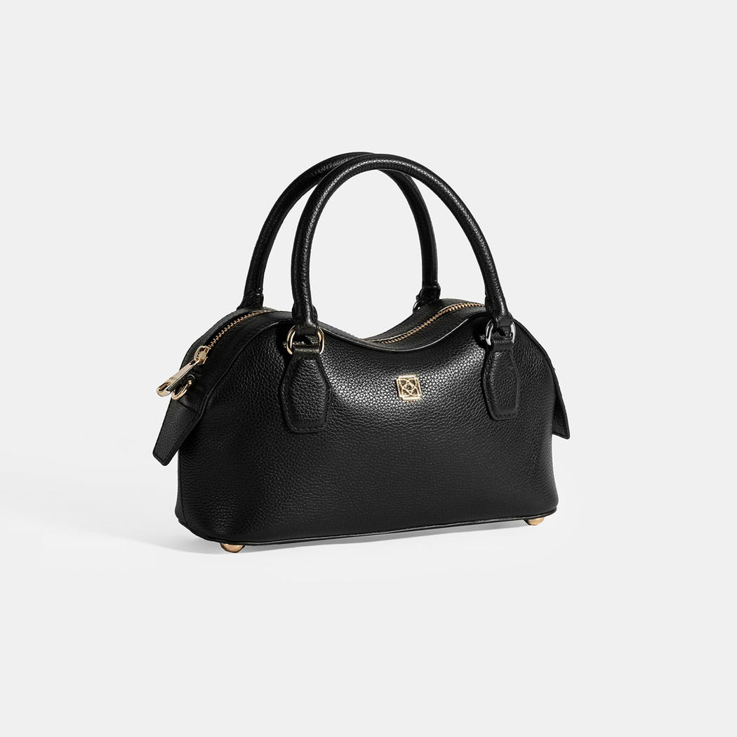 Kadın Siyah Deri Çanta Aksesuarlı Mini El Çantası