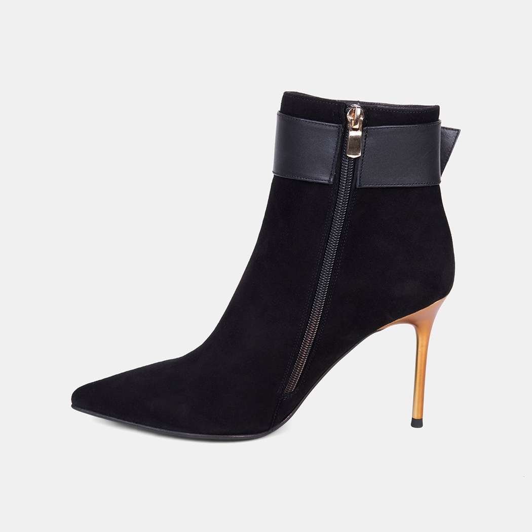 Kadın Siyah Deri Kemer Detaylı Süet Stiletto Bot