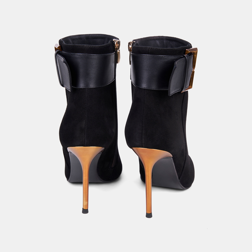 Kadın Siyah Deri Kemer Detaylı Süet Stiletto Bot