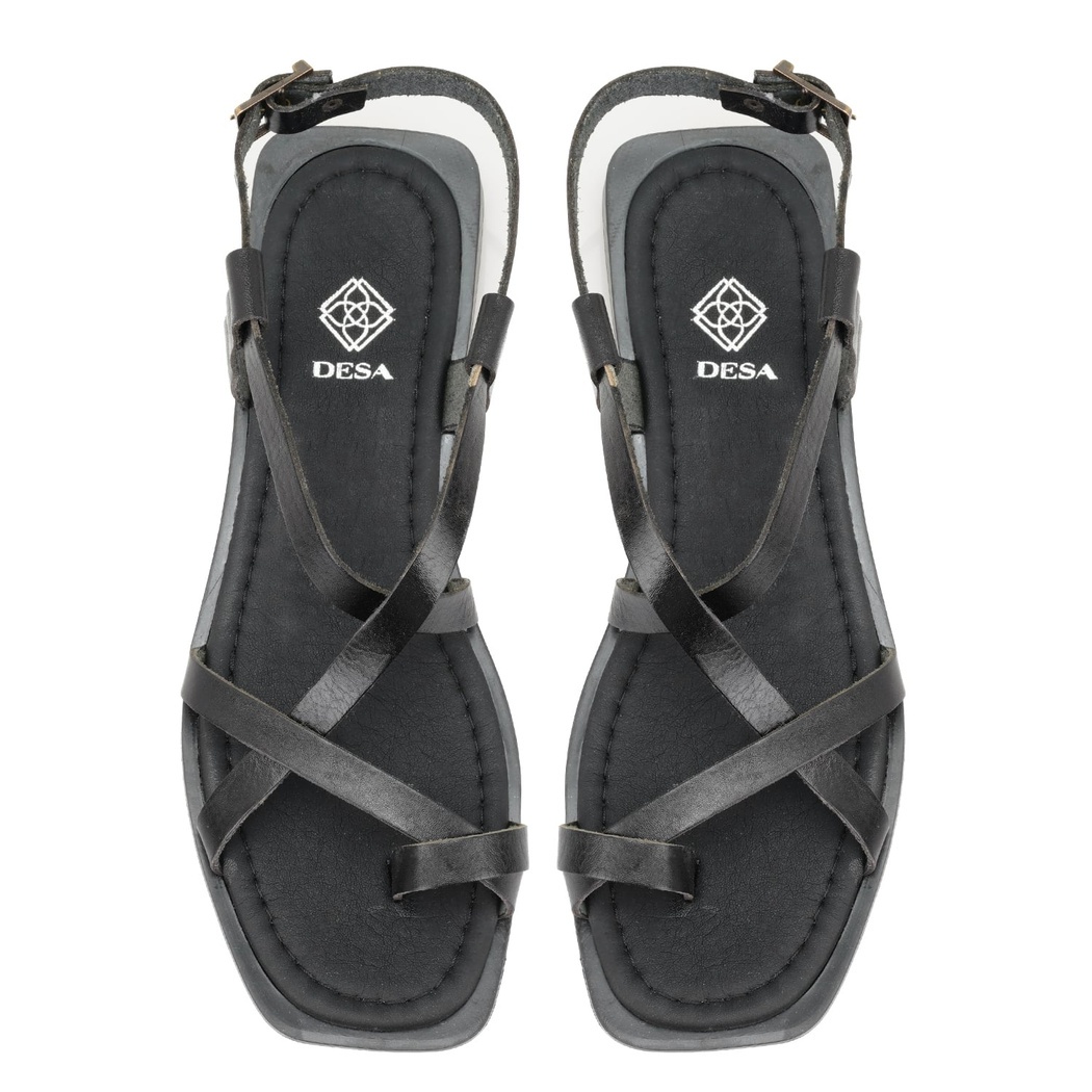 Kadın Siyah Deri Sandalet