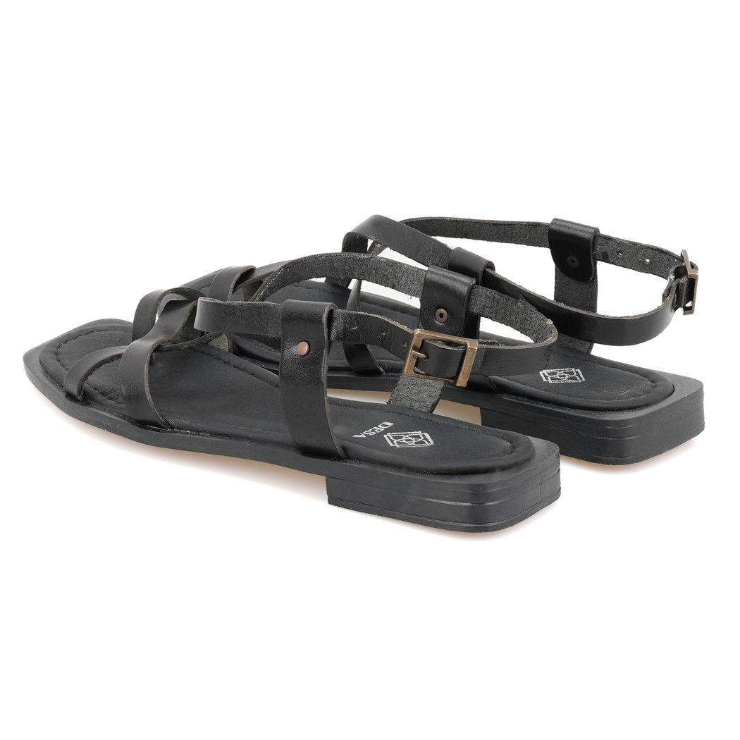 Kadın Siyah Deri Sandalet