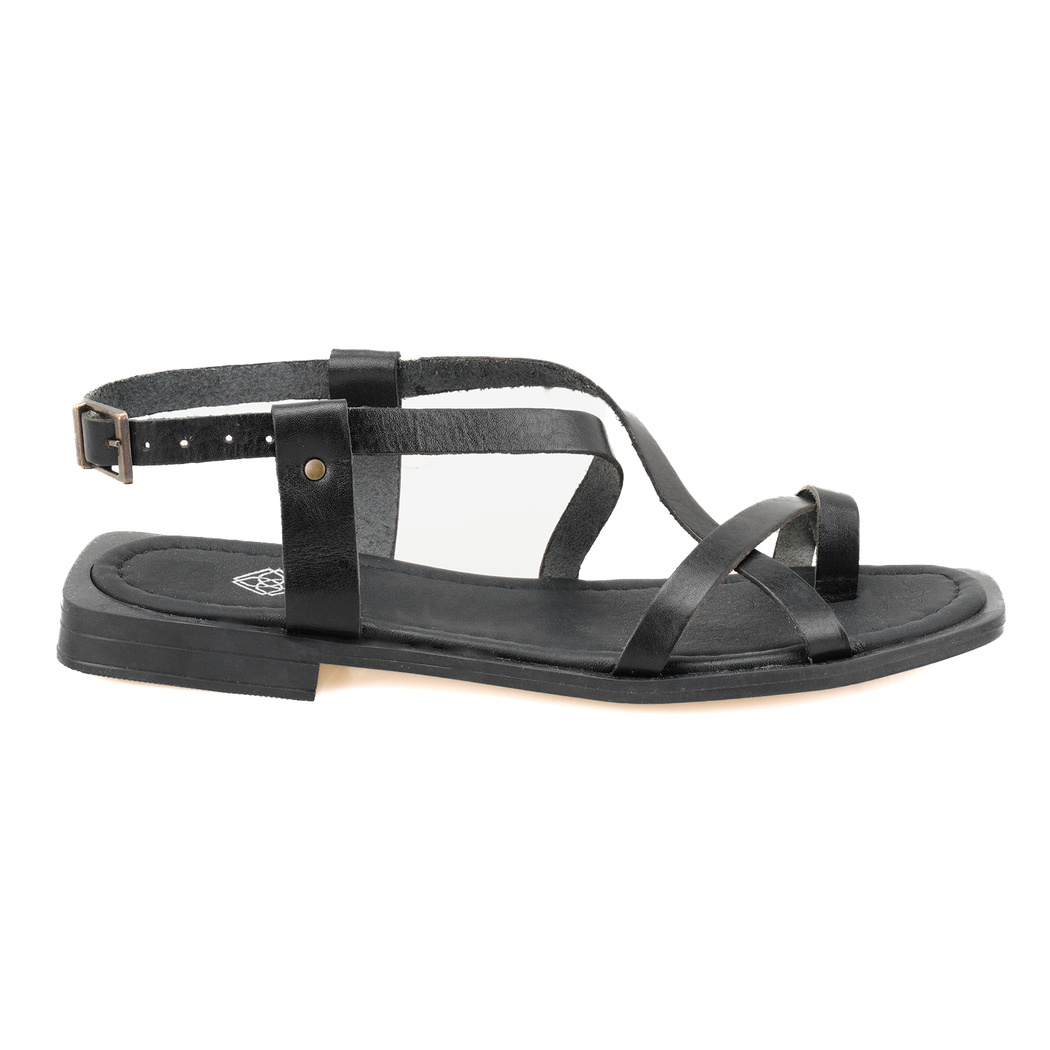 Kadın Siyah Deri Sandalet