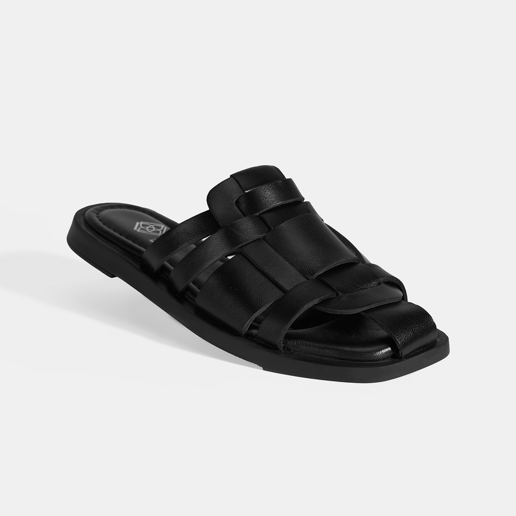 Kadın Siyah Deri Terlik 