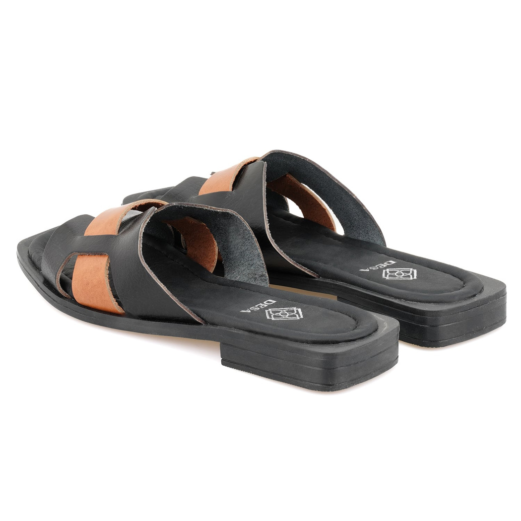 Kadın Siyah Deri Terlik