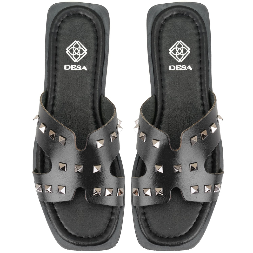 Kadın Siyah Deri Terlik