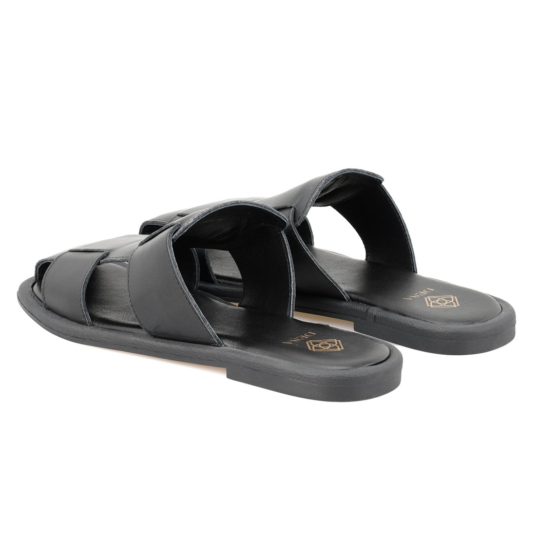 Kadın Siyah Deri Terlik