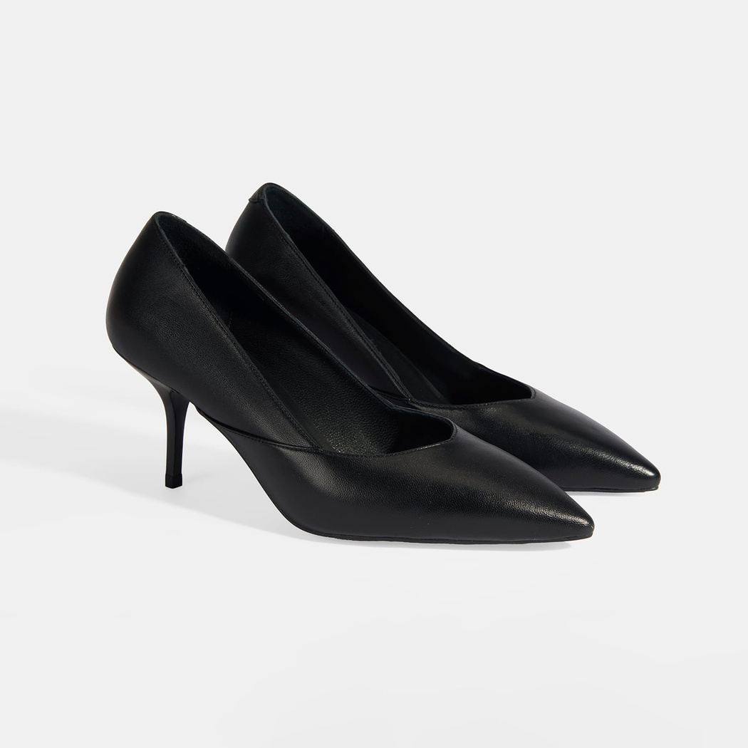Kadın Siyah Deri Topuklu Klasik Ayakkabı
