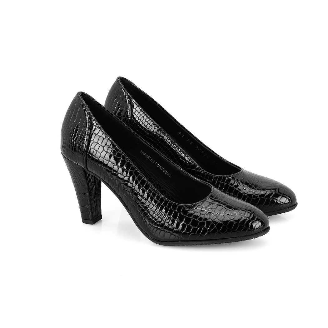 Kadın Siyah DesaComfort Kroko Baskılı Deri Klasik Ayakkabı
