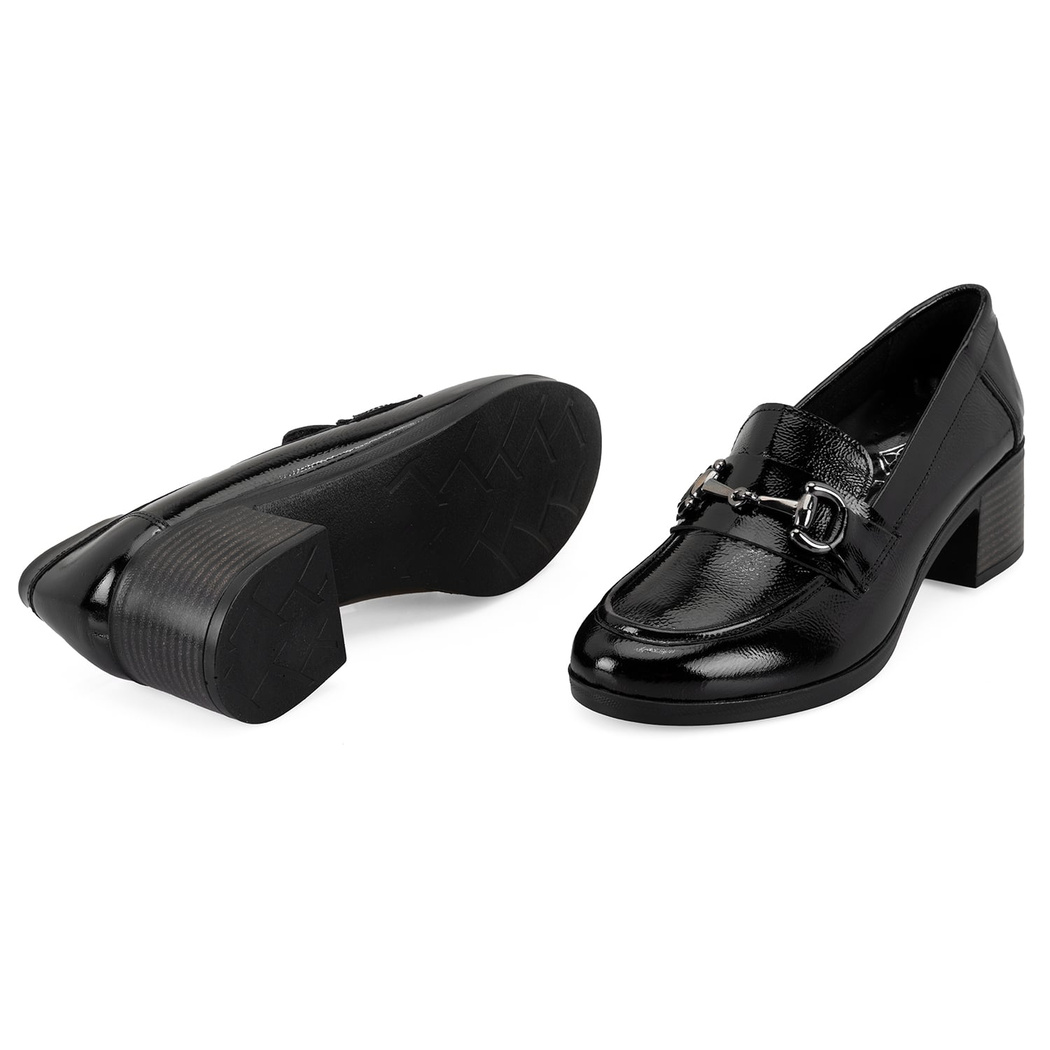 Kadın Siyah DesaComfort Topuklu Deri Loafer