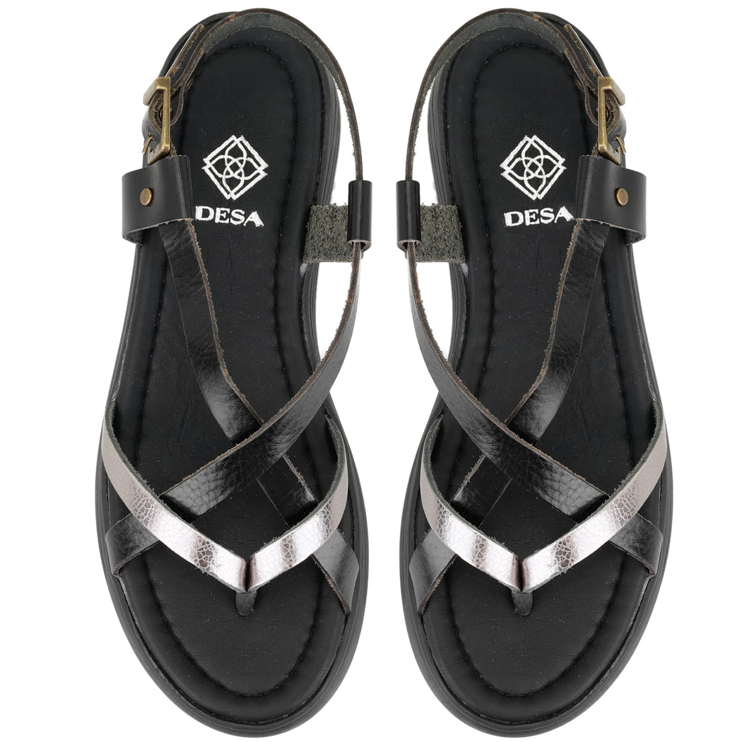 Kadın Siyah Dolgu Tabanlı Deri Sandalet