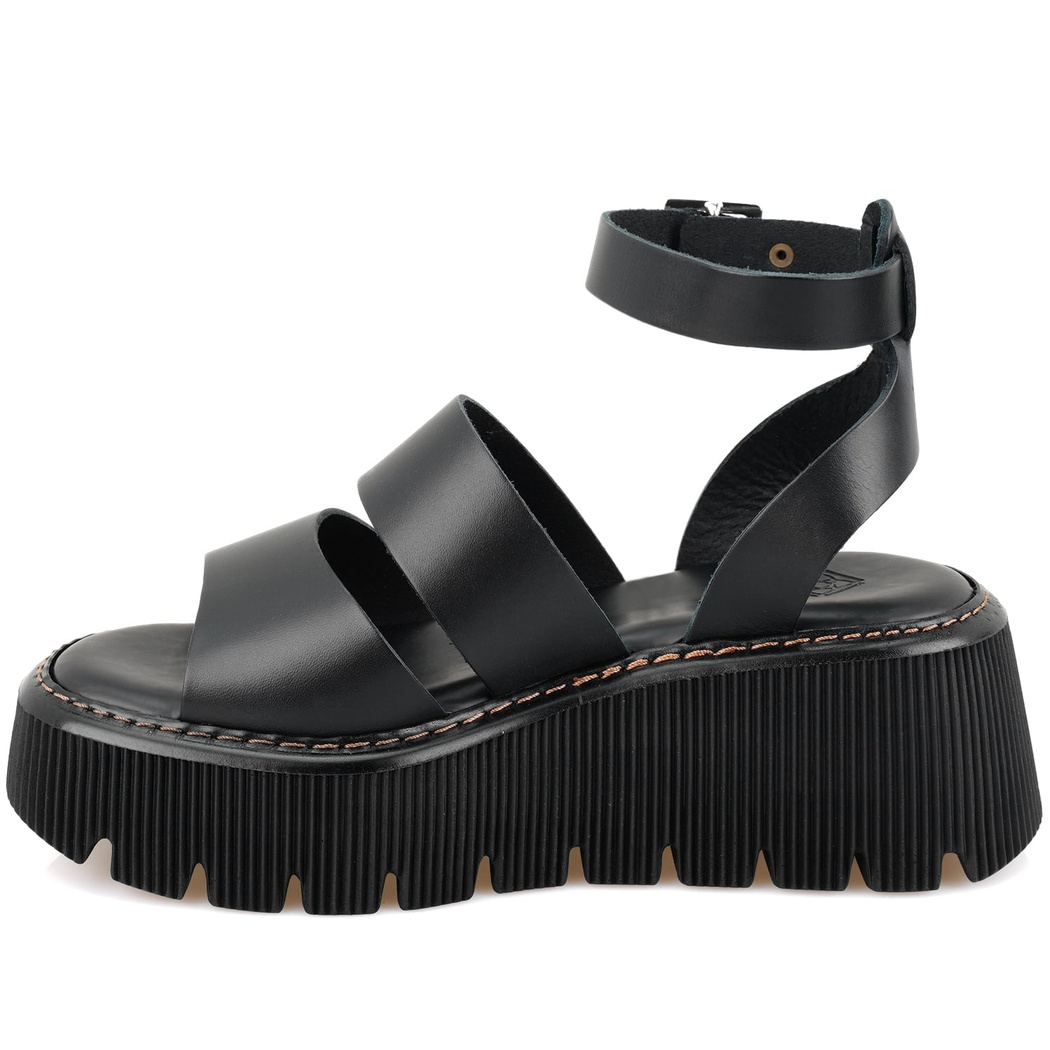 Kadın Siyah Dolgu Tabanlı Deri Sandalet