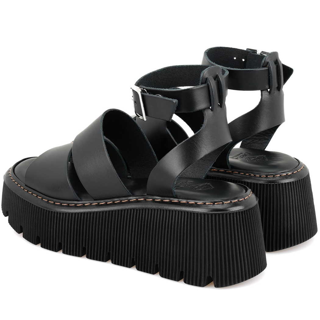 Kadın Siyah Dolgu Tabanlı Deri Sandalet