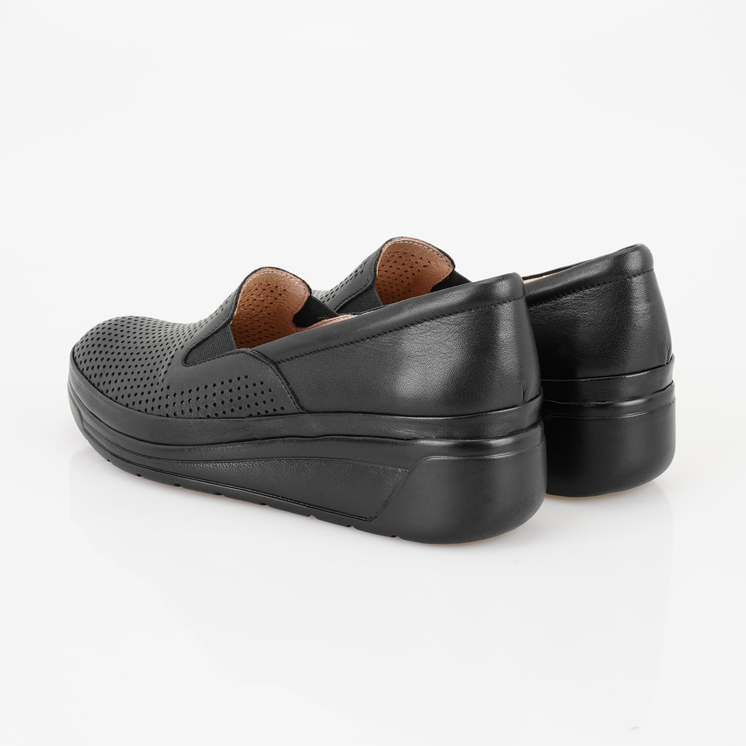 Kadın Siyah Dolgu Topuklu Deri DesaComfort Günlük Ayakkabı