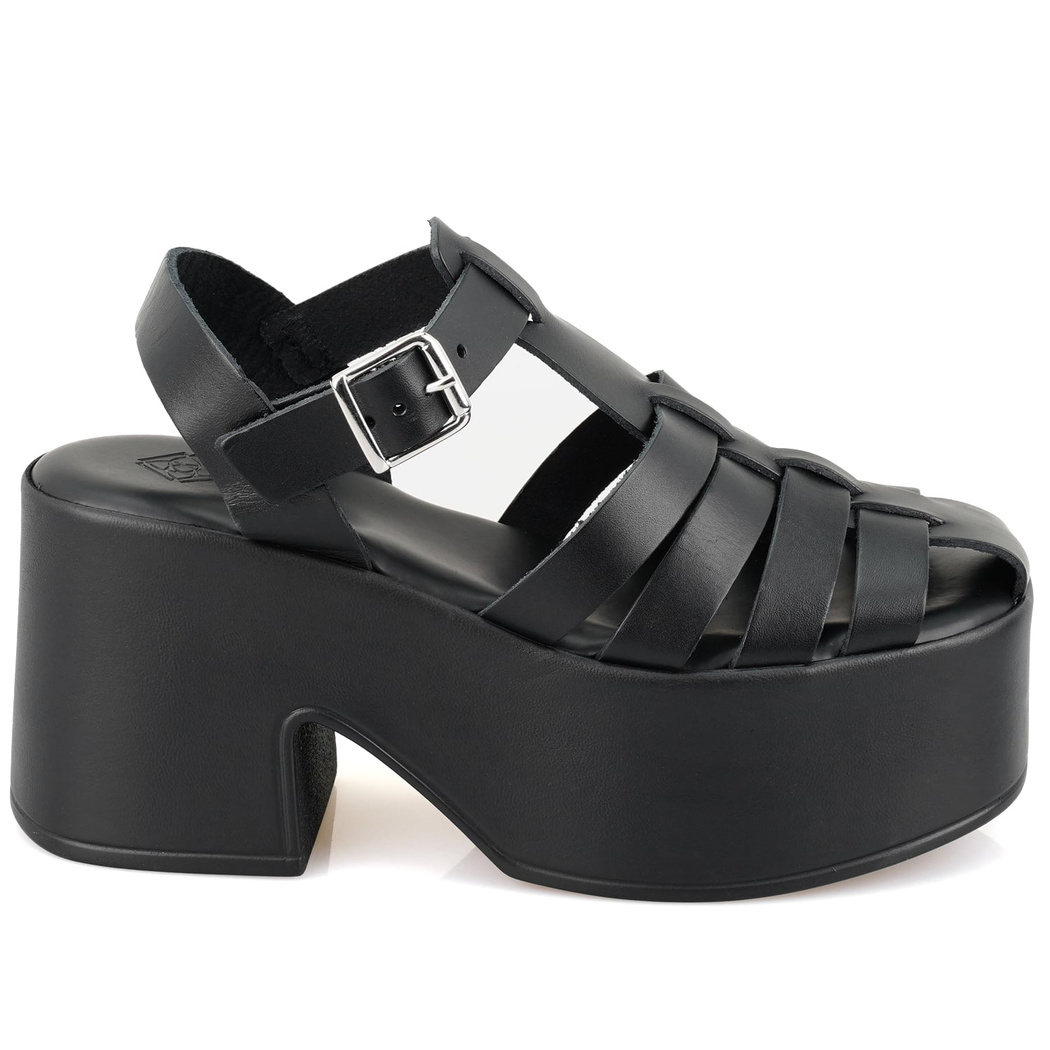 Kadın Siyah Dolgu Topuklu Deri Sandalet