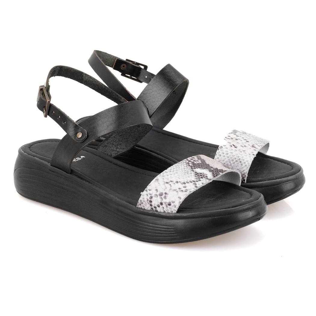 Kadın Siyah Egzotik Deri Sandalet
