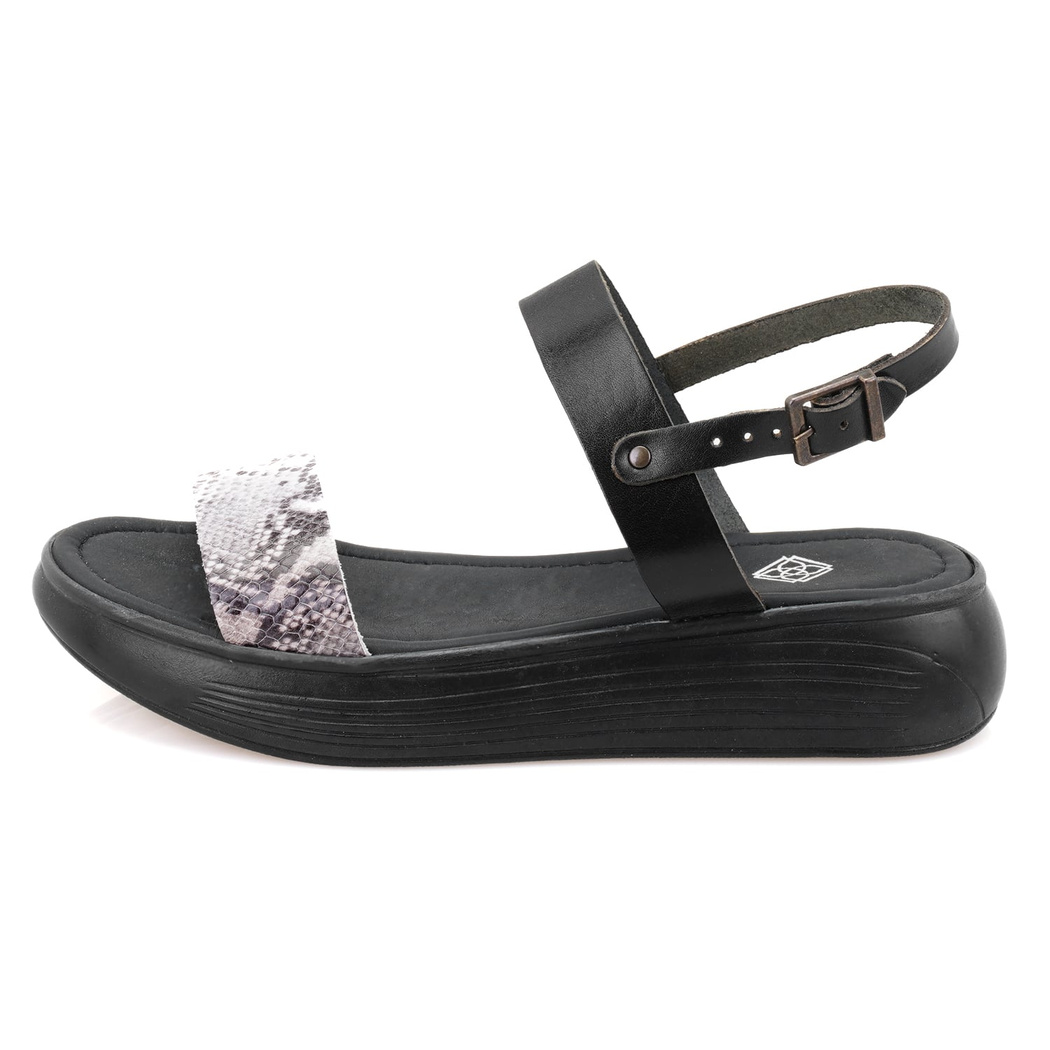 Kadın Siyah Egzotik Deri Sandalet