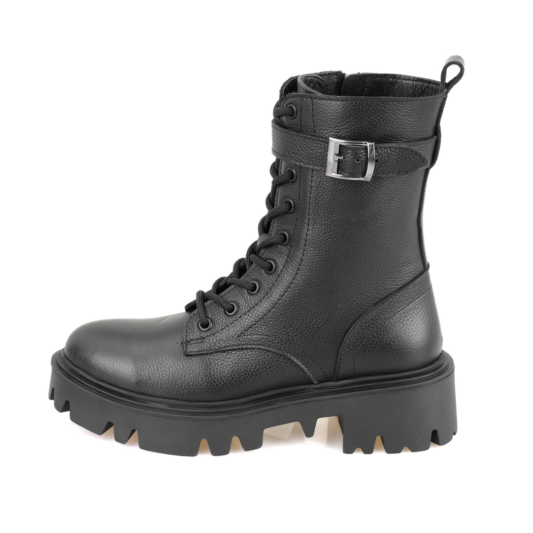 Kadın Siyah Fermuarlı Deri Bot