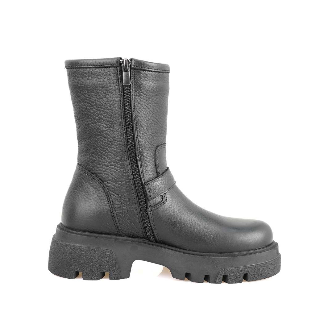 Kadın Siyah Fermuarlı Deri Bot