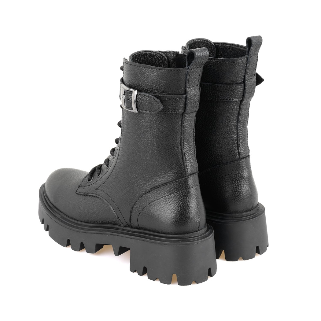 Kadın Siyah Fermuarlı Deri Bot