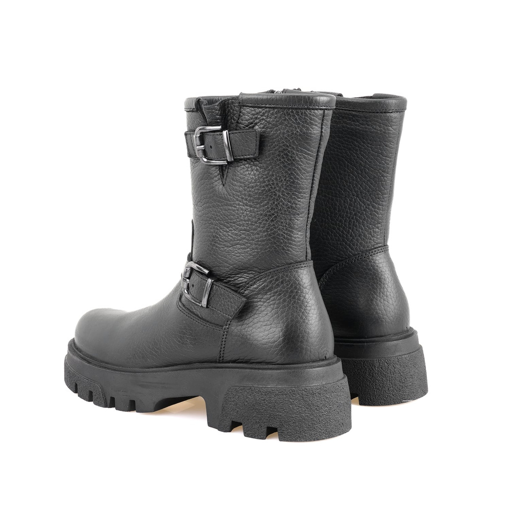 Kadın Siyah Fermuarlı Deri Bot