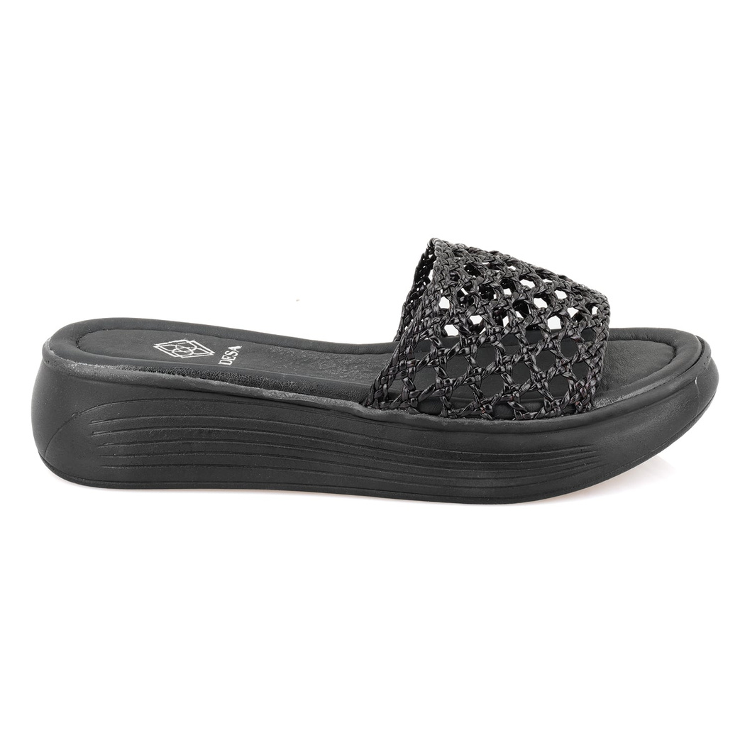 Kadın Siyah File Örgülü Terlik