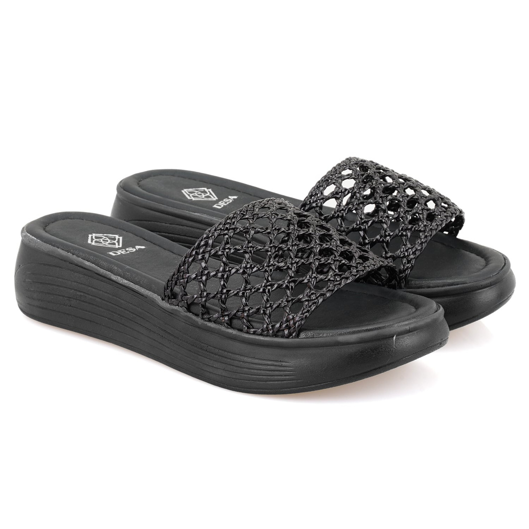 Kadın Siyah File Örgülü Terlik