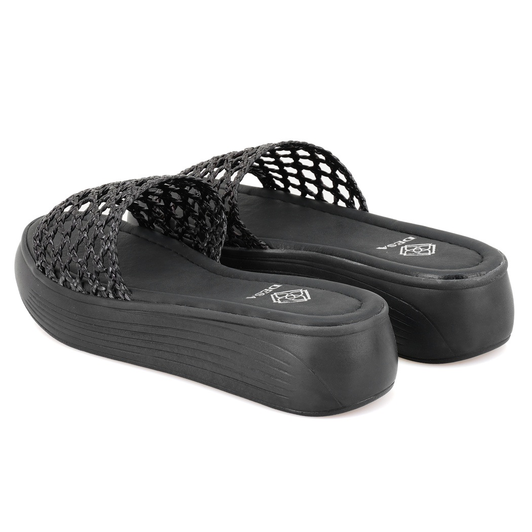 Kadın Siyah File Örgülü Terlik