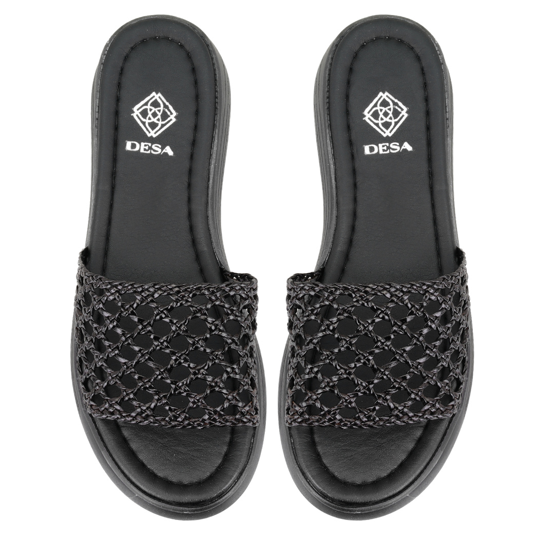 Kadın Siyah File Örgülü Terlik