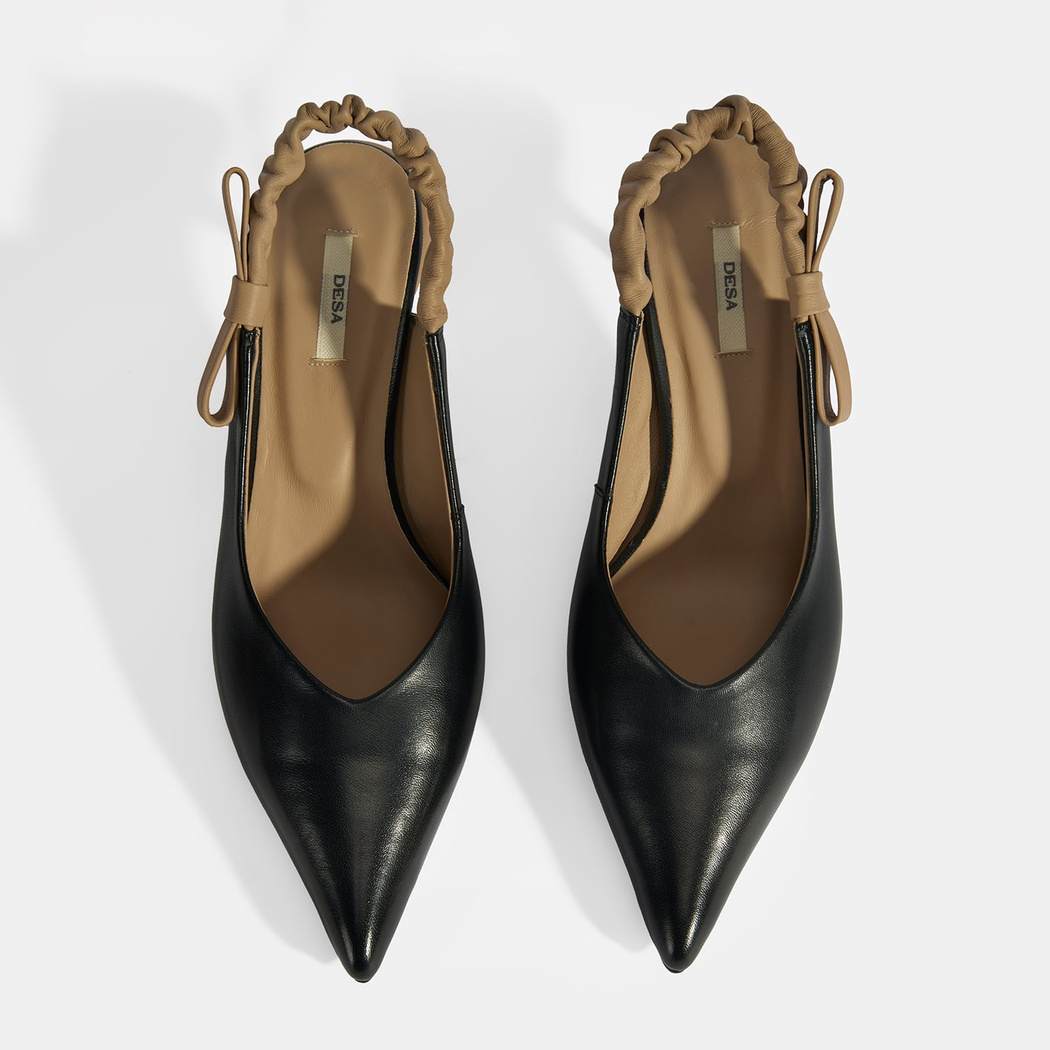 Kadın Siyah Fiyonk Detaylı Lastik Bantlı Deri Topuklu Ayakkabı