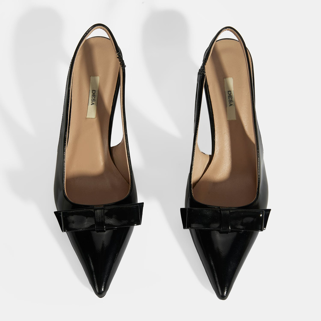 Kadın Siyah Fiyonk Detaylı Rugan Topuklu Klasik Ayakkabı